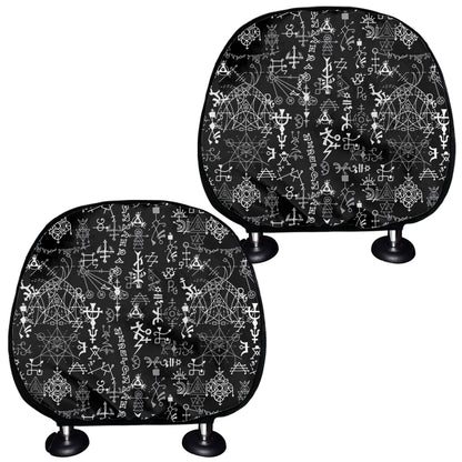 Black And White Mystic Wicca Print Car Headrest Covers
