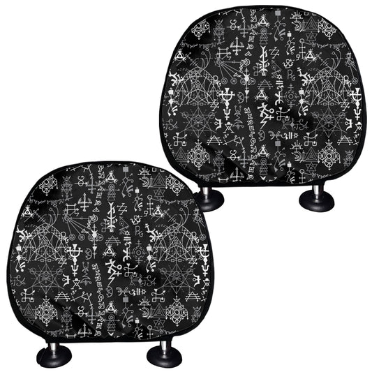 Black And White Mystic Wicca Print Car Headrest Covers