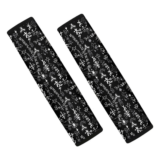 Black And White Mystic Wicca Print Car Seat Belt Covers