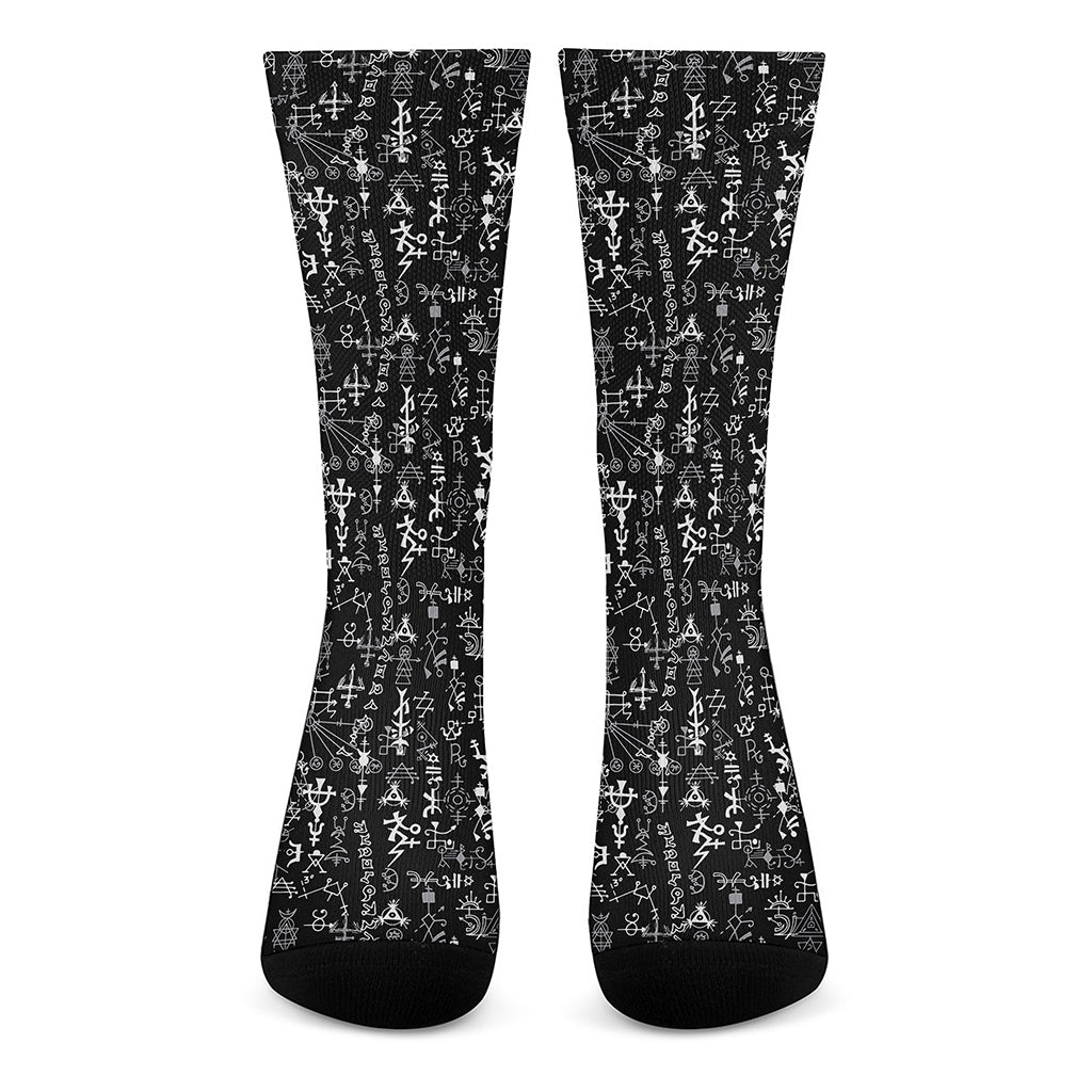 Black And White Mystic Wicca Print Crew Socks