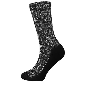 Black And White Mystic Wicca Print Crew Socks