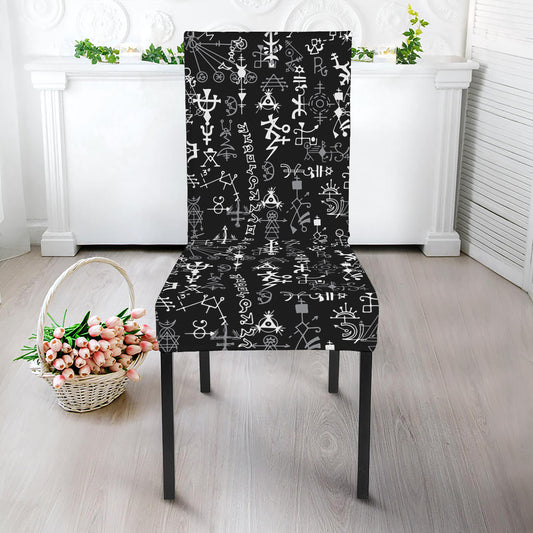 Black And White Mystic Wicca Print Dining Chair Slipcover