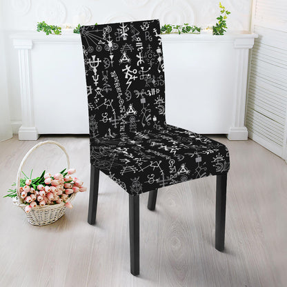 Black And White Mystic Wicca Print Dining Chair Slipcover