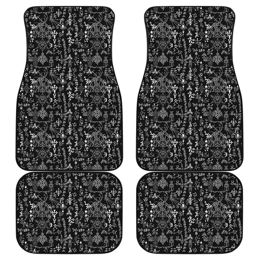 Black And White Mystic Wicca Print Front and Back Car Floor Mats
