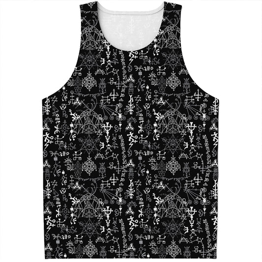 Black And White Mystic Wicca Print Men's Tank Top