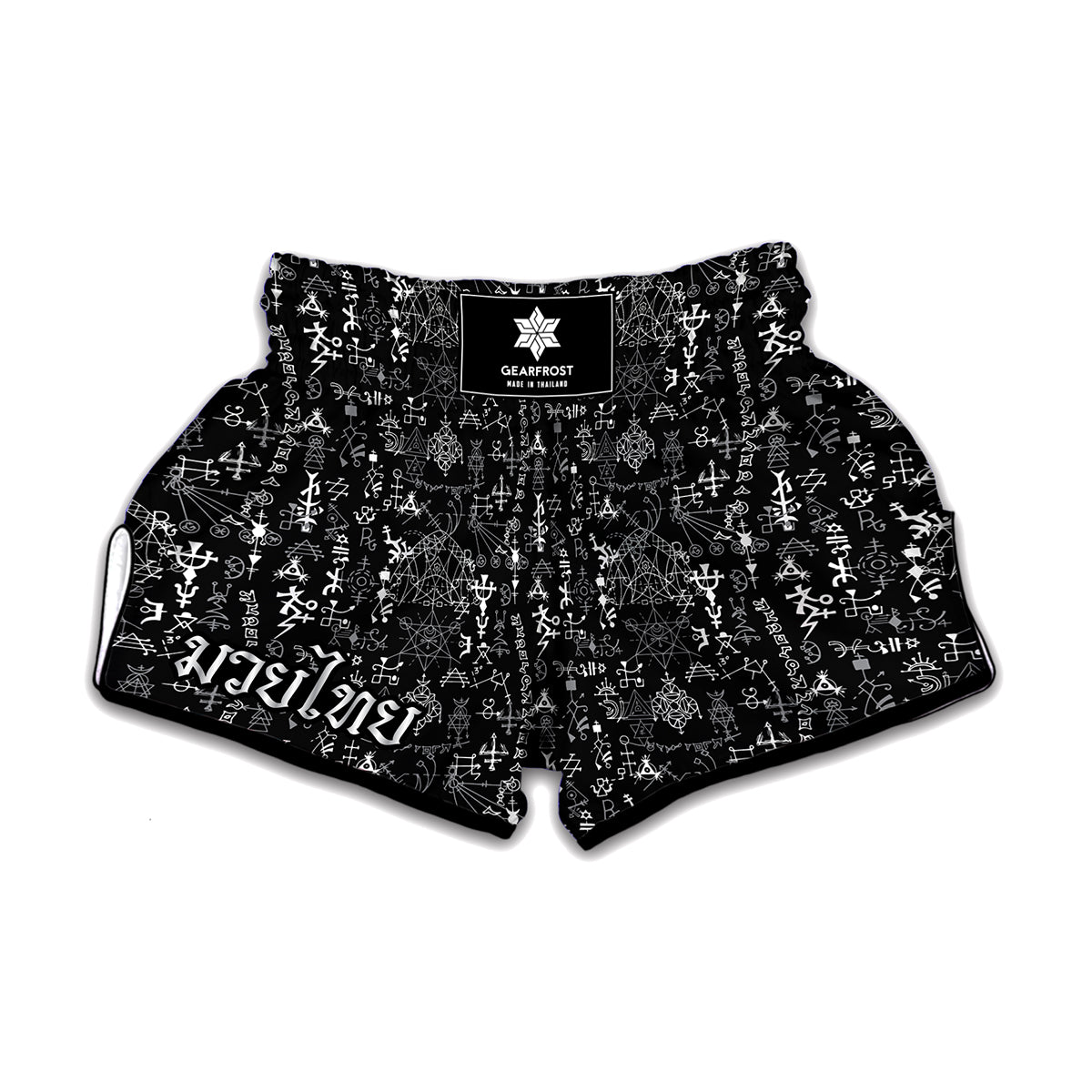 Black And White Mystic Wicca Print Muay Thai Boxing Shorts
