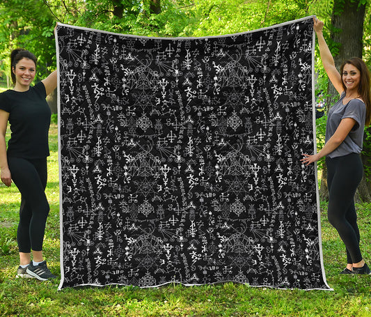 Black And White Mystic Wicca Print Quilt