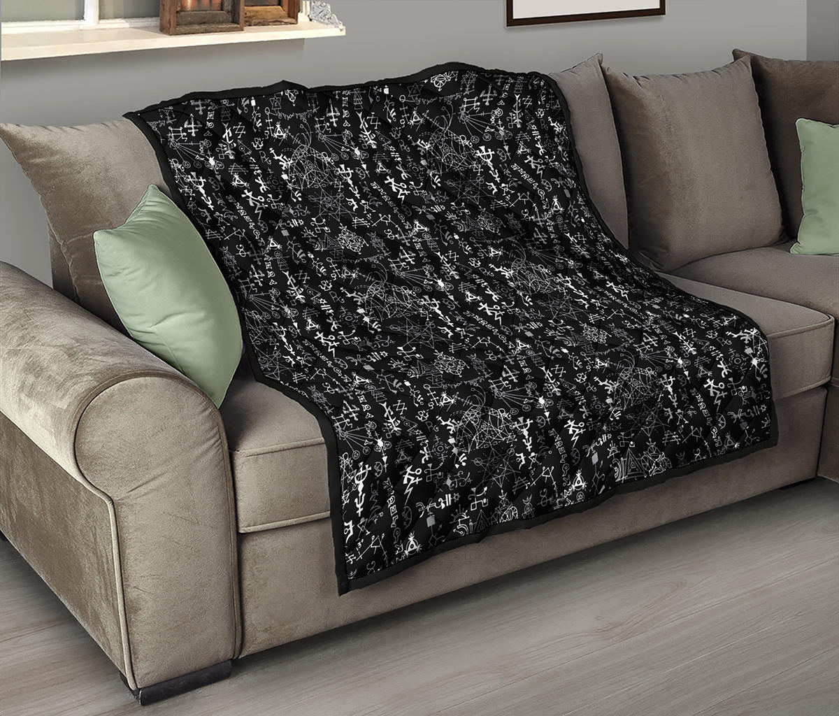 Black And White Mystic Wicca Print Quilt