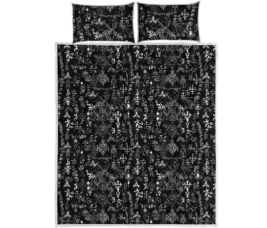 Black And White Mystic Wicca Print Quilt Bed Set