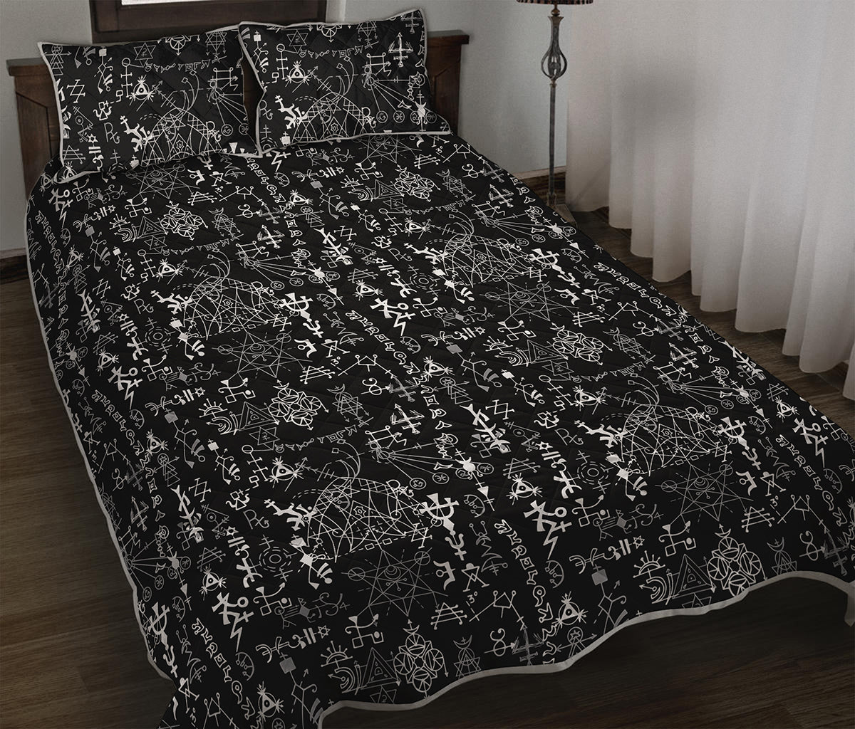 Black And White Mystic Wicca Print Quilt Bed Set