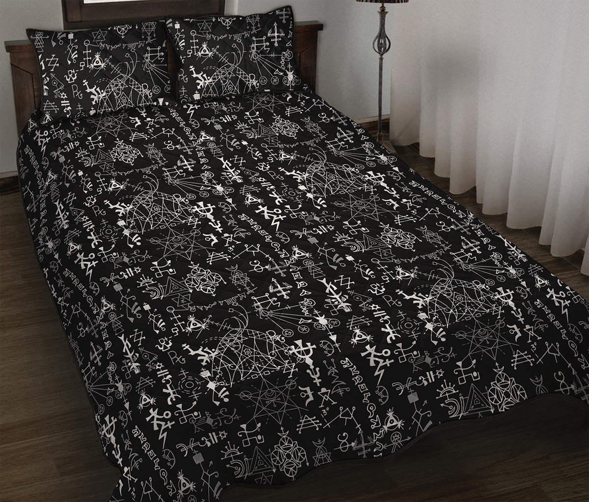 Black And White Mystic Wicca Print Quilt Bed Set