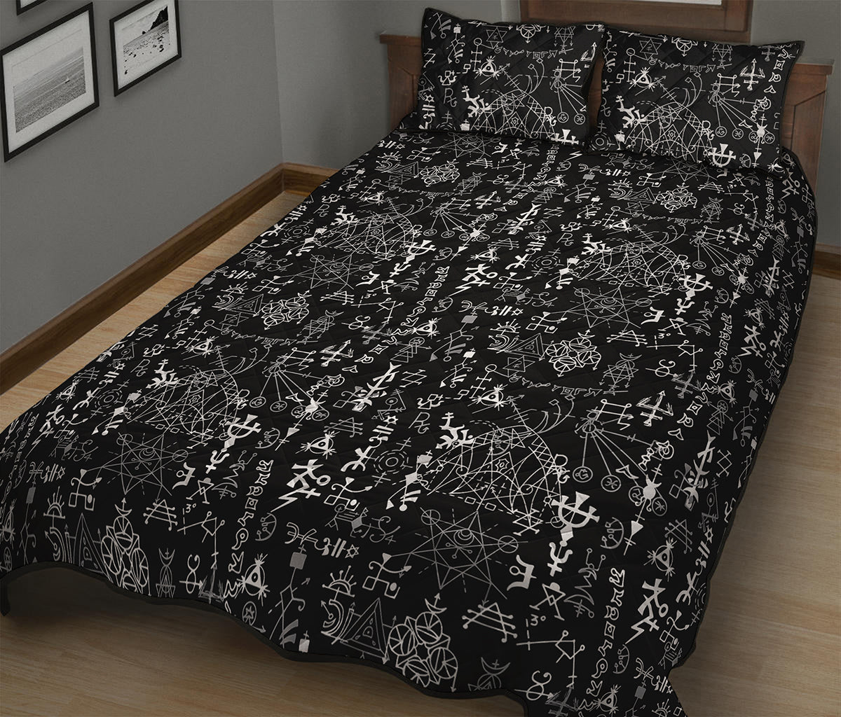 Black And White Mystic Wicca Print Quilt Bed Set