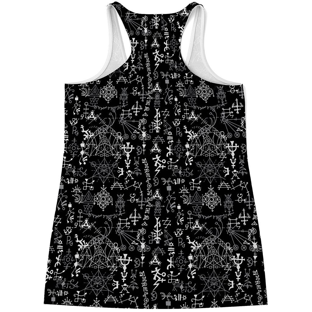 Black And White Mystic Wicca Print Women's Racerback Tank Top