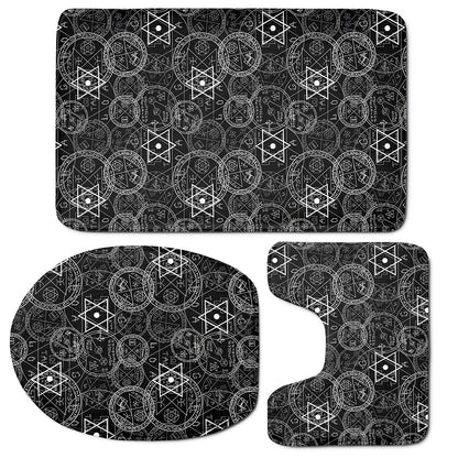 Black And White Mystic Witch Print 3 Piece Bath Mat Set