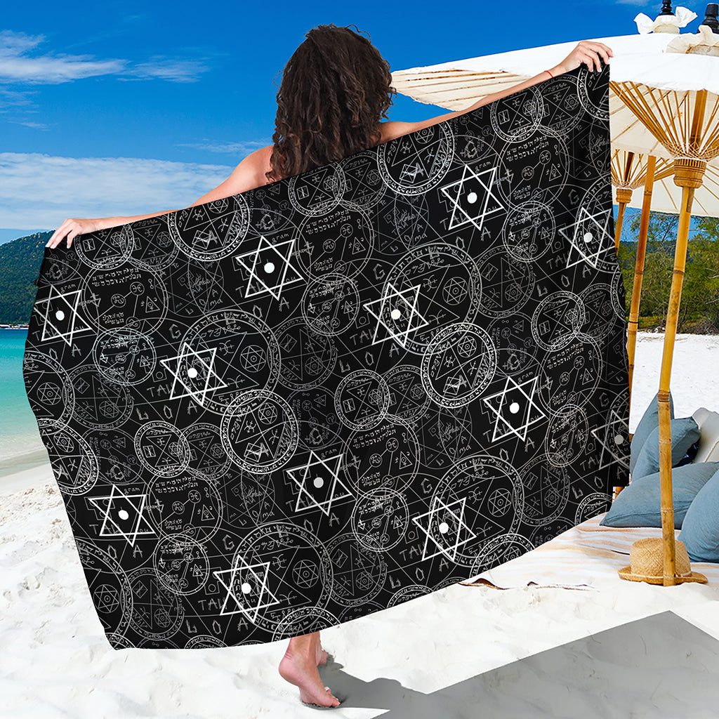 Black And White Mystic Witch Print Beach Sarong Wrap