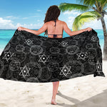 Black And White Mystic Witch Print Beach Sarong Wrap