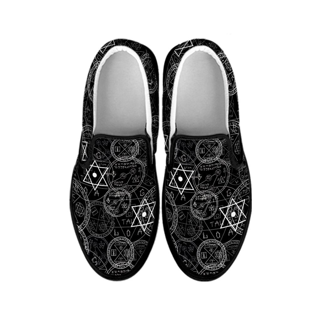 Black And White Mystic Witch Print Black Slip On Shoes