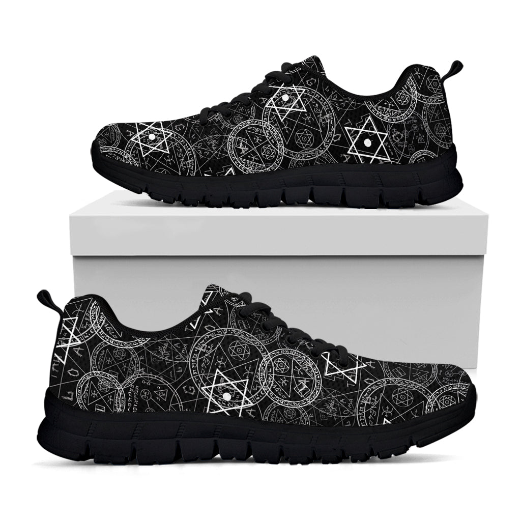 Black And White Mystic Witch Print Black Sneakers