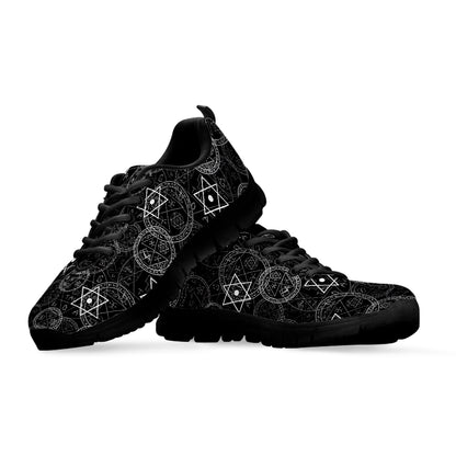 Black And White Mystic Witch Print Black Sneakers