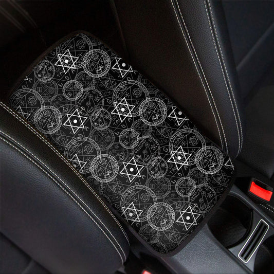 Black And White Mystic Witch Print Car Center Console Cover