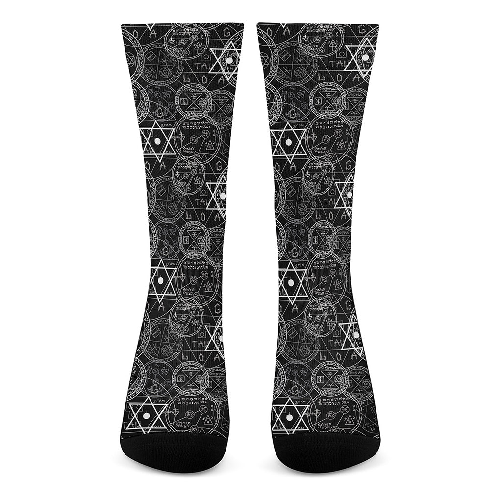 Black And White Mystic Witch Print Crew Socks