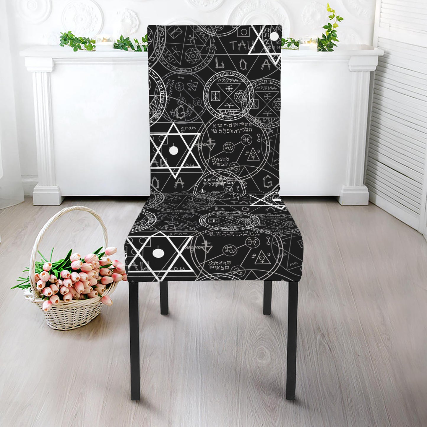 Black And White Mystic Witch Print Dining Chair Slipcover