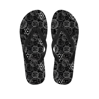 Black And White Mystic Witch Print Flip Flops