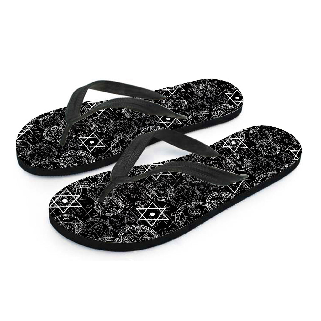 Black And White Mystic Witch Print Flip Flops
