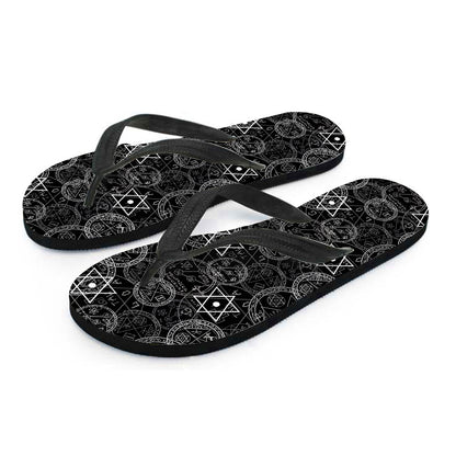 Black And White Mystic Witch Print Flip Flops