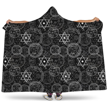 Black And White Mystic Witch Print Hooded Blanket