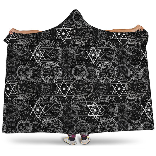 Black And White Mystic Witch Print Hooded Blanket
