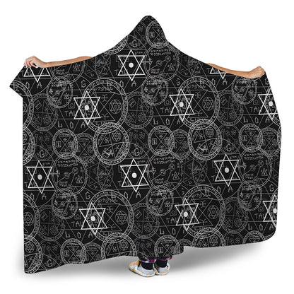 Black And White Mystic Witch Print Hooded Blanket