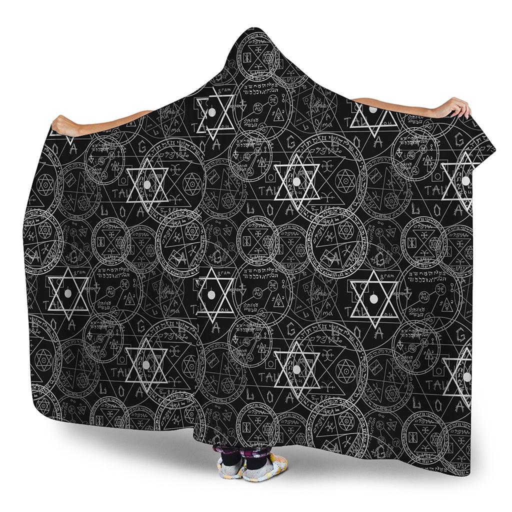 Black And White Mystic Witch Print Hooded Blanket