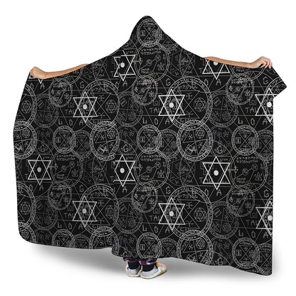 Black And White Mystic Witch Print Hooded Blanket