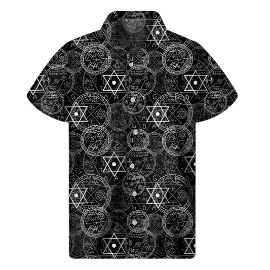 Black And White Mystic Witch Print Men's Short Sleeve Shirt