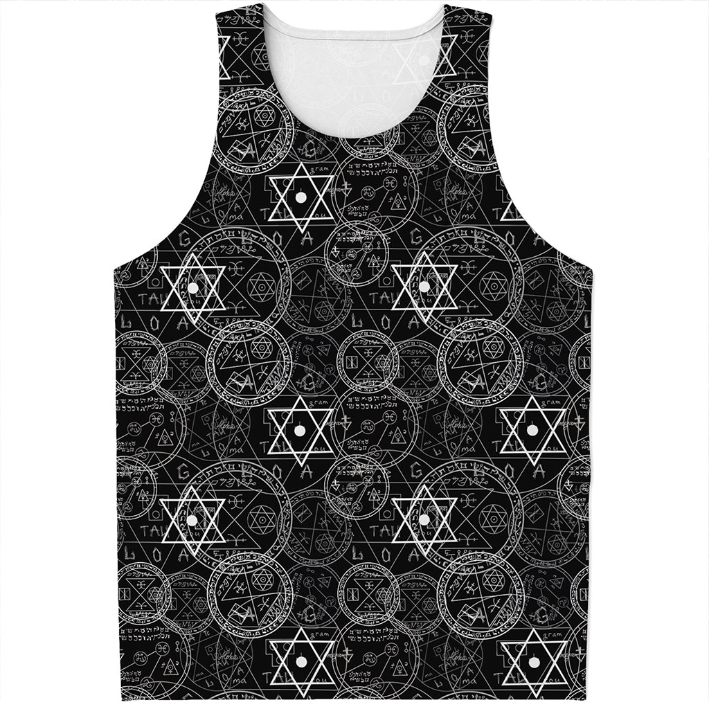Black And White Mystic Witch Print Men's Tank Top