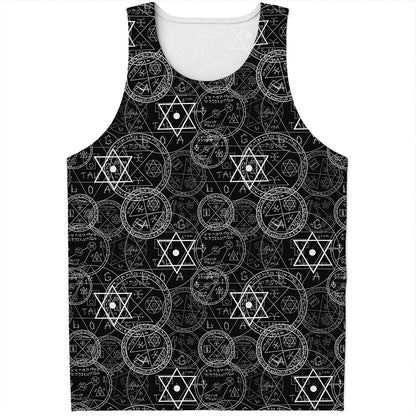 Black And White Mystic Witch Print Men's Tank Top