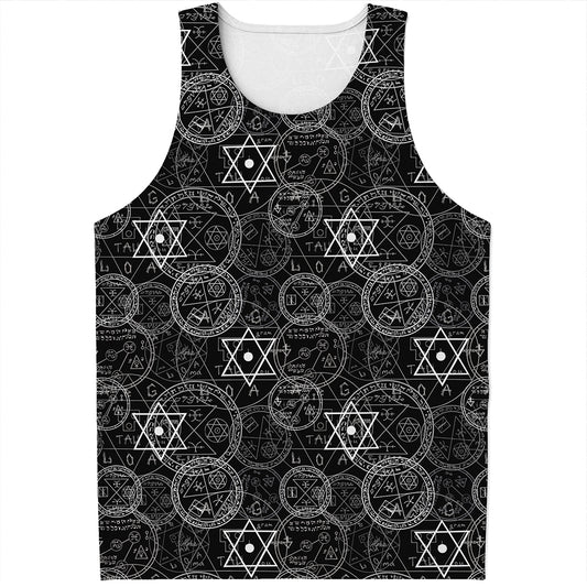 Black And White Mystic Witch Print Men's Tank Top