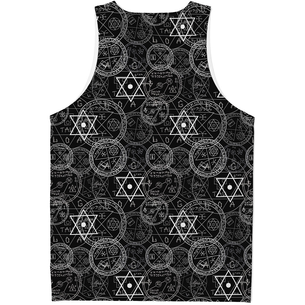 Black And White Mystic Witch Print Men's Tank Top