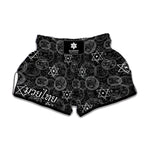 Black And White Mystic Witch Print Muay Thai Boxing Shorts