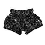 Black And White Mystic Witch Print Muay Thai Boxing Shorts