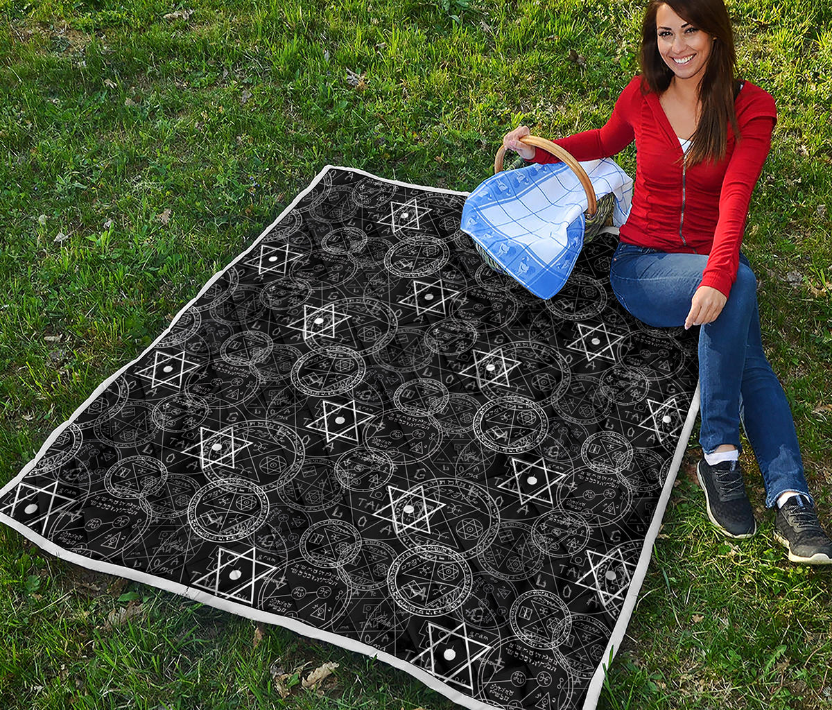 Black And White Mystic Witch Print Quilt