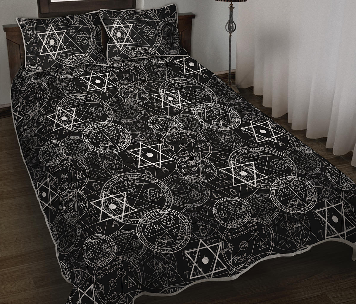 Black And White Mystic Witch Print Quilt Bed Set