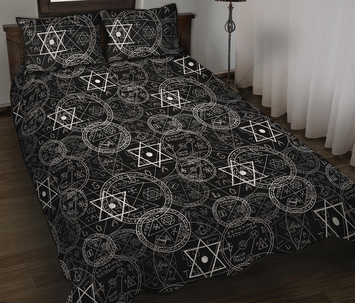 Black And White Mystic Witch Print Quilt Bed Set