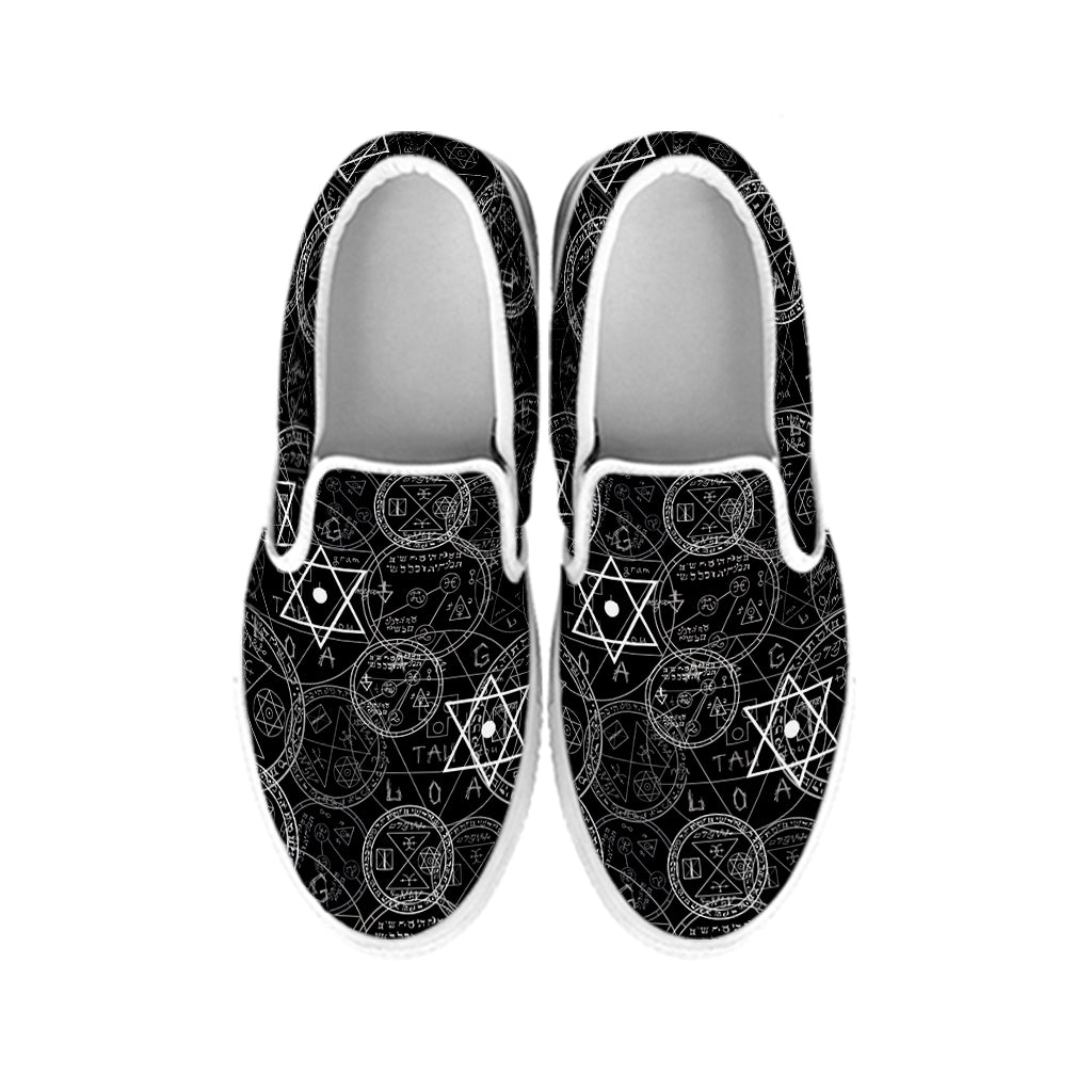 Black And White Mystic Witch Print White Slip On Shoes