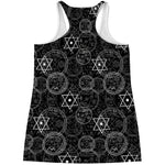 Black And White Mystic Witch Print Women's Racerback Tank Top
