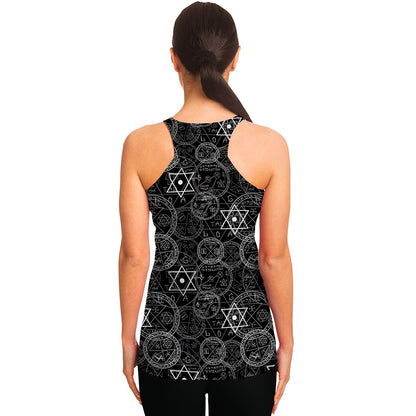 Black And White Mystic Witch Print Women's Racerback Tank Top