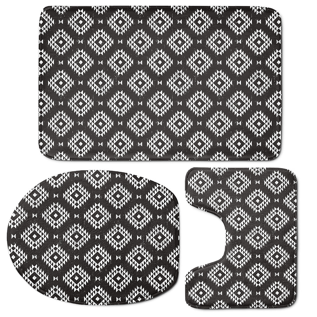 Black And White Navajo Pattern Print 3 Piece Bath Mat Set