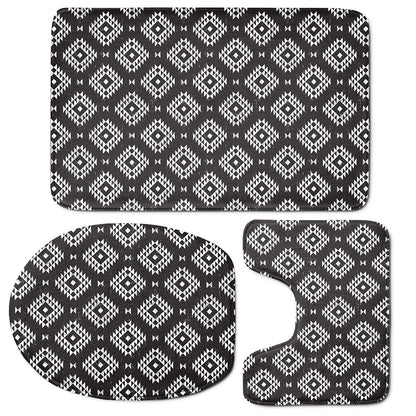 Black And White Navajo Pattern Print 3 Piece Bath Mat Set