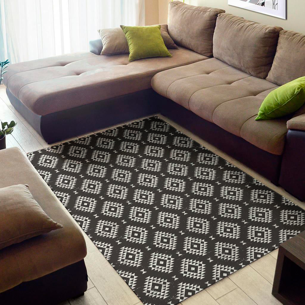 Black And White Navajo Pattern Print Area Rug